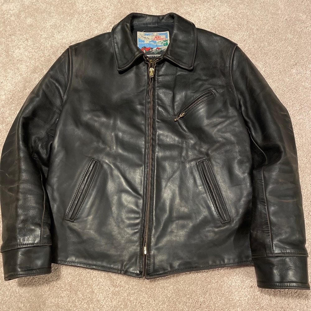 Aero Leathers 1930's Halfbelt Steerhide Jacket Size 44 in Black